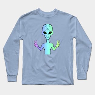 PEACE Sign Hand Retro Rainbow Alien Long Sleeve T-Shirt